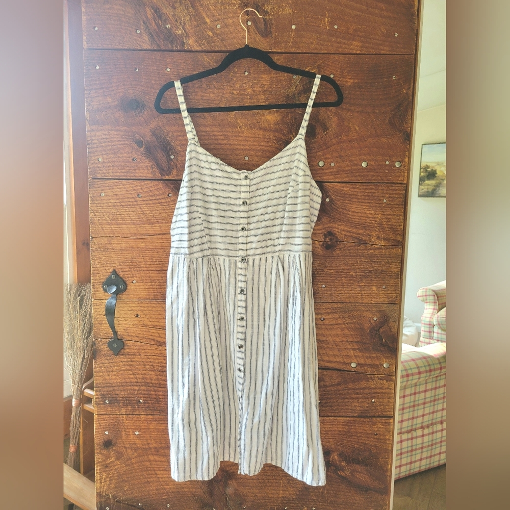 Old Navy Slate Blue and White Spaghetti Strap Sundress size large 100% cotton